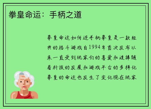 拳皇命运：手柄之道
